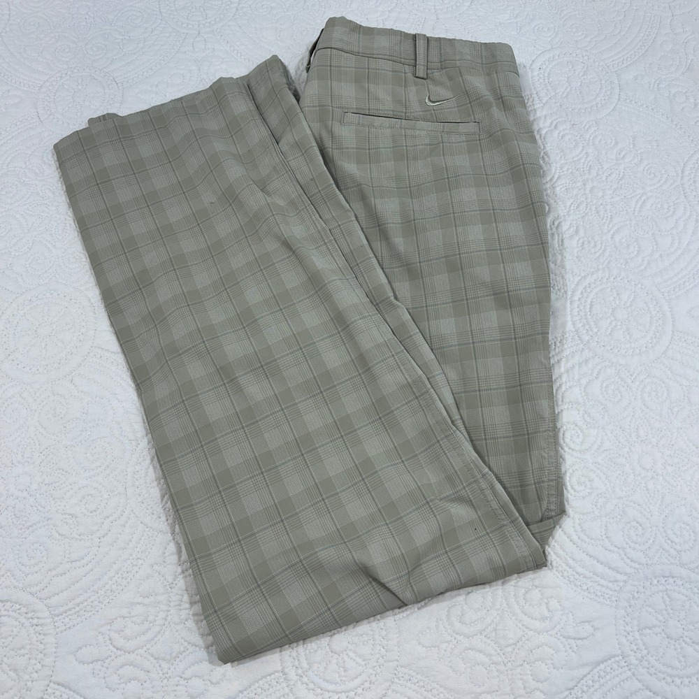 Nike Golf Fit Dry Plaid Pants Mens 36x34 Tan Khaki Check Performance Stretch